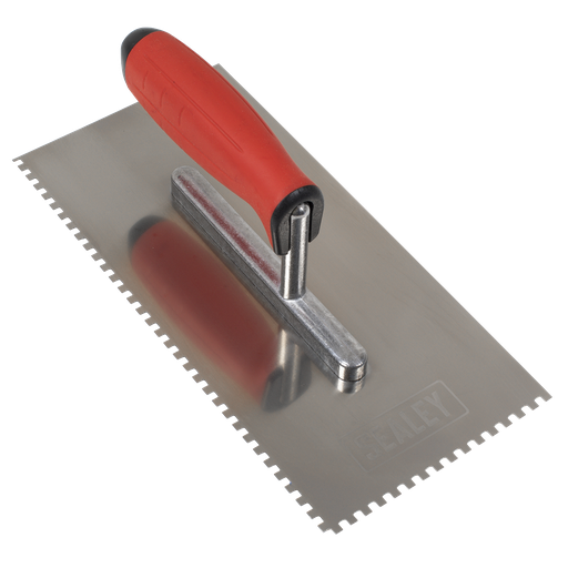 [T7804] Stainless Steel 4mm Notched Trowel with Rubber Handle 270mm
