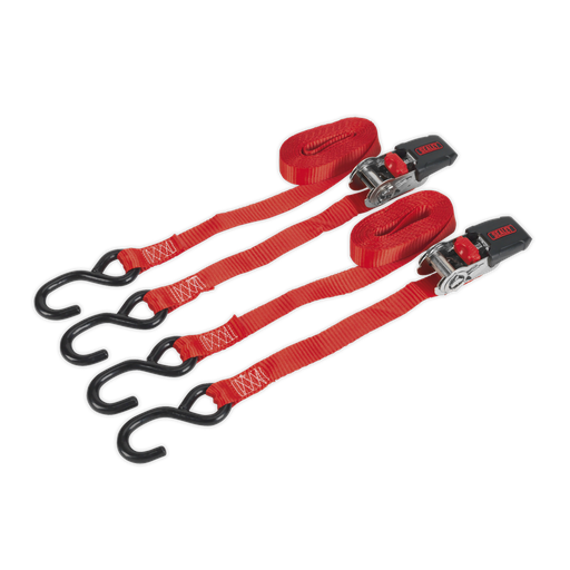 [TD284SD] Ratchet Straps Polyester Webbing with S-Hooks 25mm x 4m 800kg Breaking Strength - Pair