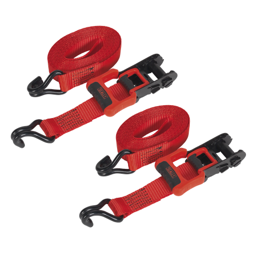 [TD41248JD] Ratchet Straps Polyester Webbing with J-Hooks 32mm x 4.9m 1200kg Breaking Strength - 2 Pairs
