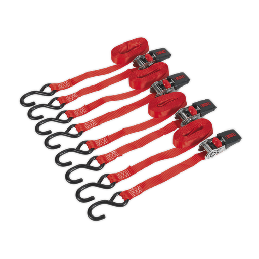 [TD484SD] Ratchet Strap Polyester Webbing with S-Hooks 25mm x 4m 800kg Breaking Strength - 2 Pairs