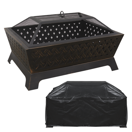 [DG239] Dellonda 35" Rectangular Outdoor Fire Pit, Antique Bronze Effect, Supplied with Water-Resistant Drawstring Cover
