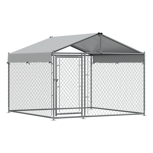 [DG281] Dellonda Galvanised Steel Dog Kennel with Roof Cover & Chain Link Fencing 2 x 2 x 1.5m