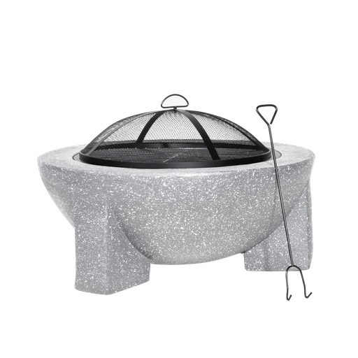 [DG190] Dellonda Round MgO Fire Pit with BBQ Grill, Ø75cm, Safety Mesh Screen - Light Grey