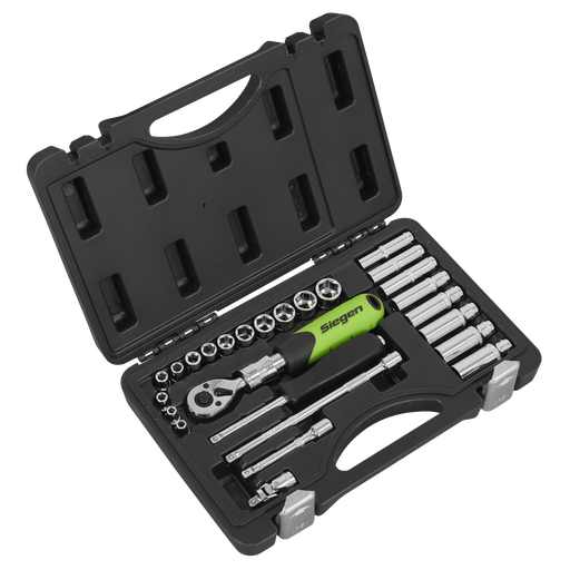 [S01286] Siegen Extendable Ratchet Socket Set 1/4"Sq Drive 26pc