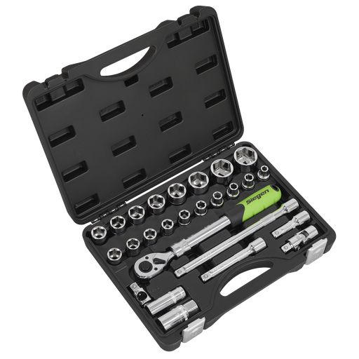 [S01288] Siegen Extendable Ratchet Socket Set 1/2"Sq Drive 26pc