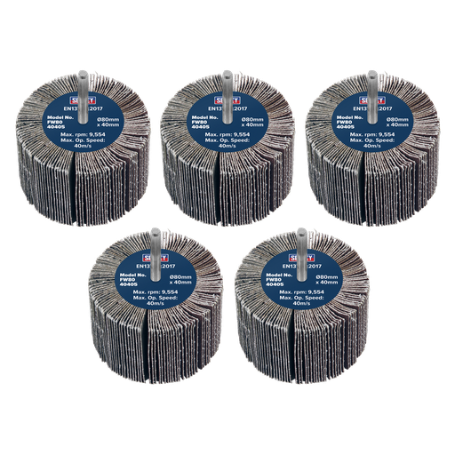 [FW8040405] 80 x 40mm Abrasive Flap Wheel on 6mm Shaft 40Grit - Pack of 5