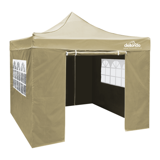 [DG164] Dellonda Premium 3x3m Pop-Up Gazebo & Side Walls, PVC Coated, Water Resistant Fabric with Carry Bag, Rope, Stakes & Weight Bags - Beige