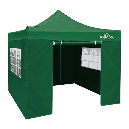 [DG166] Dellonda Premium 3x3m Pop-Up Gazebo & Side Walls, PVC Coated, Water Resistant Fabric with Carry Bag, Rope, Stakes & Weight Bags - Green