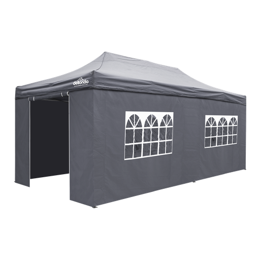 [DG175] Dellonda Premium 3x6m Pop-Up Gazebo & Side Walls, PVC Coated, Water Resistant Fabric with Carry Bag, Rope, Stakes & Weight Bags - Grey