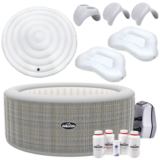 [DL100] Dellonda 2-4 Person Inflatable Hot Tub/Spa with Smart Pump & Starter Kit - Rattan Effect