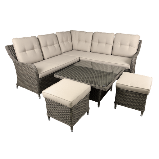 [DG89] Dellonda Chester Rattan Wicker Outdoor 5-Seater Corner Sofa, Adjustable Table & Footstools Set 5pc