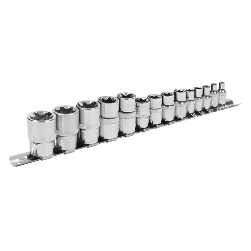 [S01265] Siegen TRX-Star* Socket Set E4-E24 1/4", 3/8" & 1/2"Sq Drive 14pc