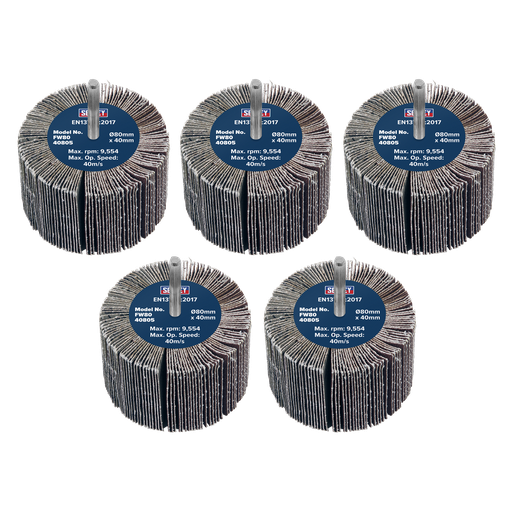 [FW8040805] 80 x 40mm Abrasive Flap Wheel on 6mm Shaft 80Grit - Pack of 5