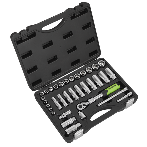[S01287] Siegen Extendable Ratchet Socket Set 3/8"Sq Drive 34pc