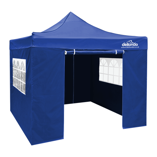[DG161] Dellonda Premium 2x2m Pop-Up Gazebo & Side Walls, PVC Coated, Water Resistant Fabric, Supplied with Carry Bag, Rope, Stakes & Weight Bags - Blue