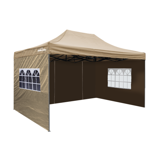 [DG168] Dellonda Premium 3x4.5m Pop-Up Gazebo & Side Walls, PVC Coated, Water Resistant Fabric with Carry Bag, Rope, Stakes & Weight Bags - Beige