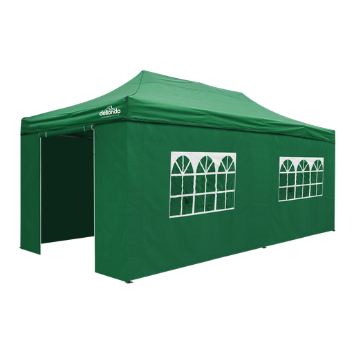 [DG174] Dellonda Premium 3x6m Pop-Up Gazebo & Side Walls, PVC Coated, Water Resistant Fabric with Carry Bag, Rope, Stakes & Weight Bags - Green