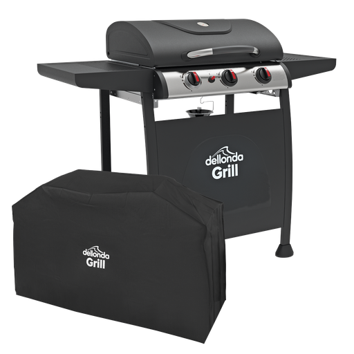 [DG228] Dellonda 3 Burner Gas BBQ Grill with Piezo Ignition, Thermometer & Cover