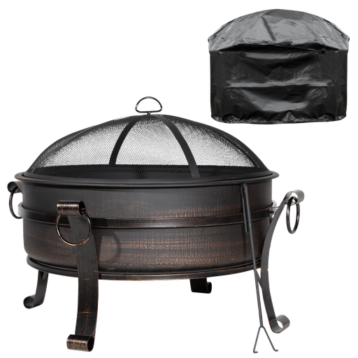 [DG237] Dellonda 30" Deluxe 2-in-1 Outdoor Fire Pit & Coffee Table, Antique Bronze Effect with Water-Resistant Drawstring Cover