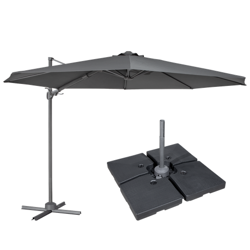 [DG272] Dellonda Cantilever Parasol with 360° Rotation, Tilt, Cover & Base 3m - Grey