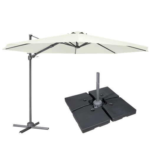 [DG273] Dellonda Cantilever Parasol with 360° Rotation, Tilt, Cover & Base 3m - Cream