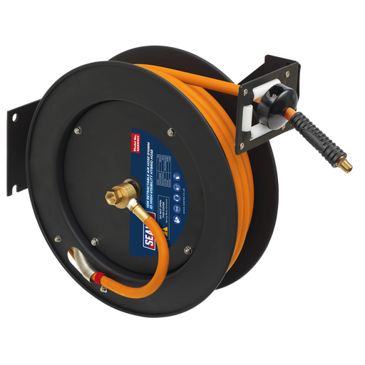 [SA841HY] 15m Retractable High-Visibility Hybrid Air Hose with Metal Reel 10mm ID