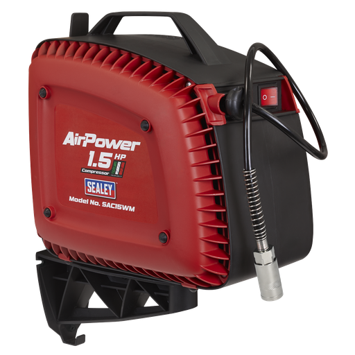 [SAC15WM] Wall Mounting Oil Free Air Compressor 1.5hp with 7m Retractable Hose Reel