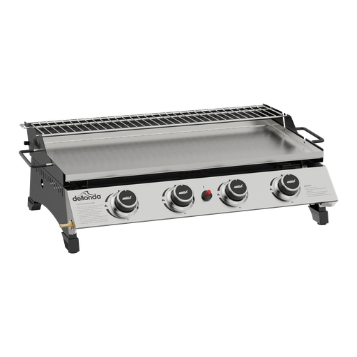 [DG277] Dellonda 4 Burner Stainless Steel Portable Gas Plancha with Warming Rack 10kW