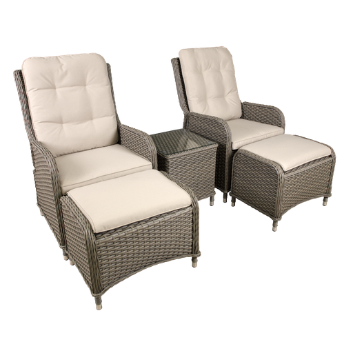 [DG68] Dellonda Chester Rattan Wicker Outdoor Recliner Loungers & Table Set 5pc
