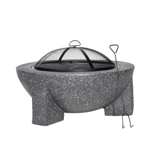 [DG191] Dellonda Round MgO Fire Pit with BBQ Grill, Ø75cm, Safety Mesh Screen - Dark Grey