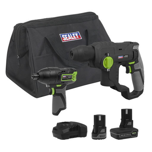 [CP108VCOMBO4EU] 2 x SV10.8 Series Cordless Rotary Hammer Drill & Impact Driver Kit 10.8V - 2 Batteries & Euro Plug
