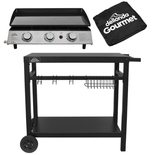 [DG250] Dellonda 3 Burner Portable Gas Plancha, Cover & Trolley