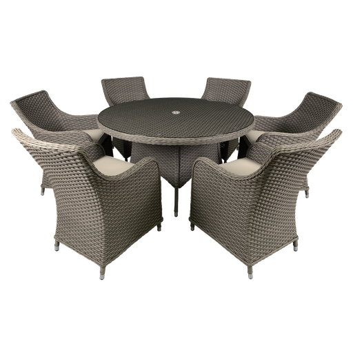 [DG85] Dellonda Chester Rattan Wicker Outdoor Dining Set with Tempered Glass Tabletop 7pc